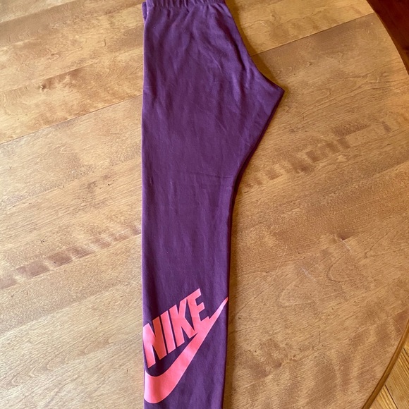 Nike Leg-A-See Logo Leggings, Maroon and Neon Pink - Picture 2 of 2